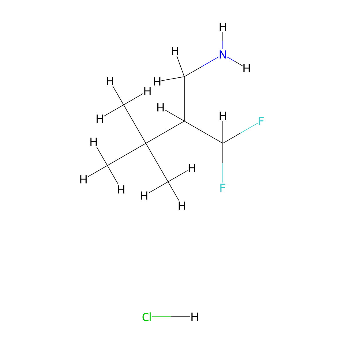 2-(Difluoromethyl)-3,3-dimethylbutan-1-amine;hydrochloride molecular structure, CAS 2287342-67-8