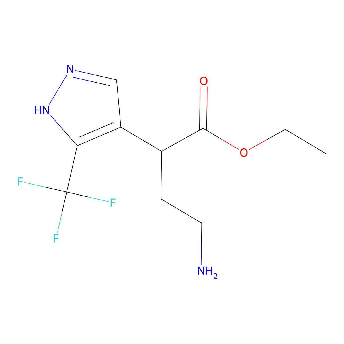ethyl 4-amino-2-[3-(trifluoromethyl)-1H-pyrazol-4-yl]butanoate molecular structure, CAS 2287342-77-0