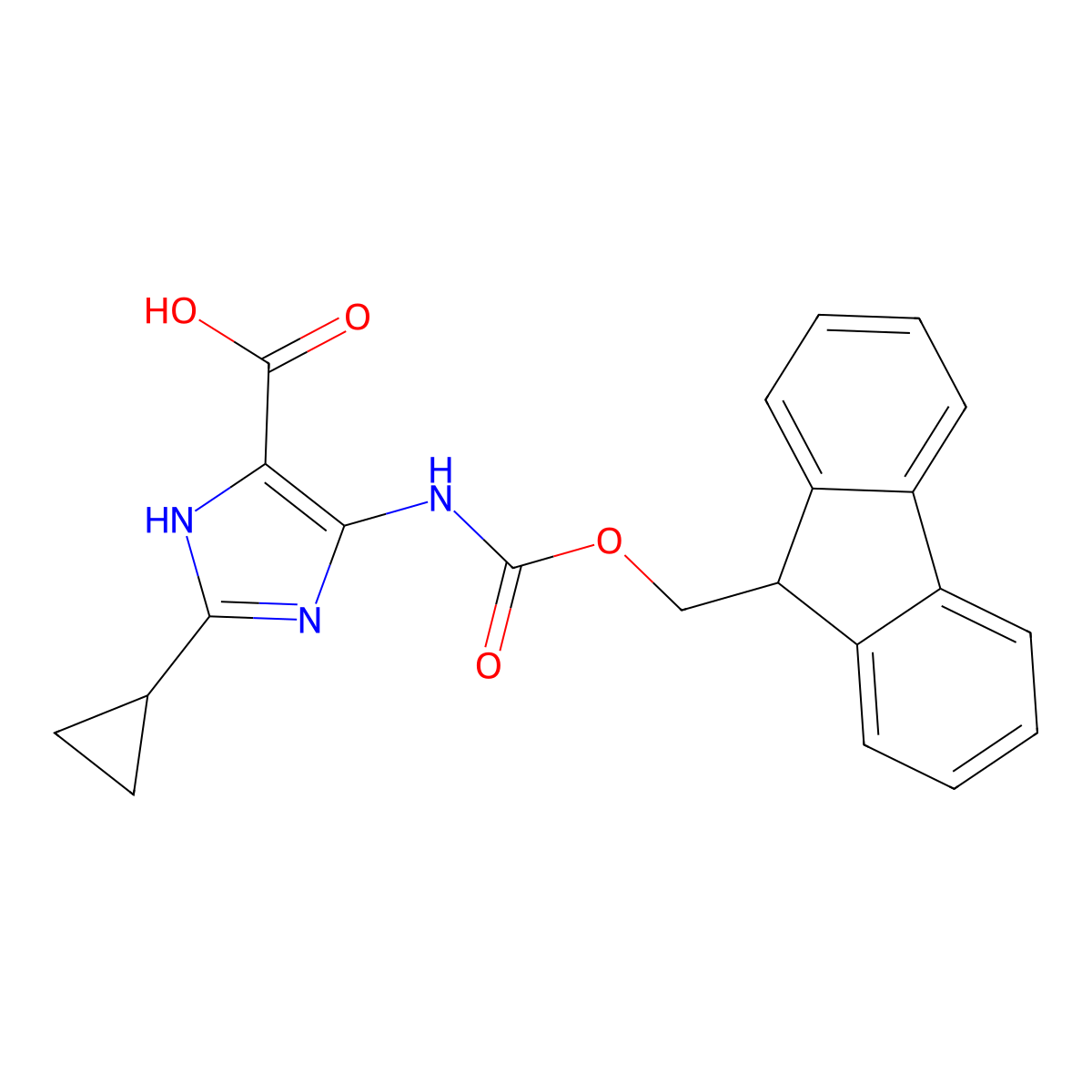 2-cyclopropyl-5-({[(9H-fluoren-9-yl)methoxy]carbonyl}amino)-1H-imidazole-4-carboxylic acid molecular structure, CAS 2287342-92-9