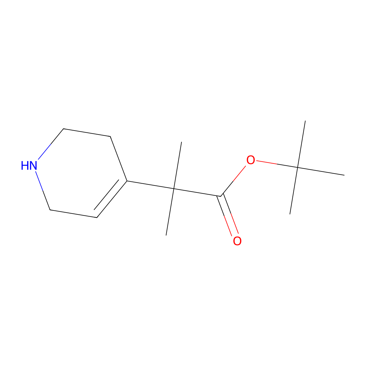 Tert-butyl 2-methyl-2-(1,2,3,6-tetrahydropyridin-4-yl)propanoate molecular structure, CAS 2287342-94-1