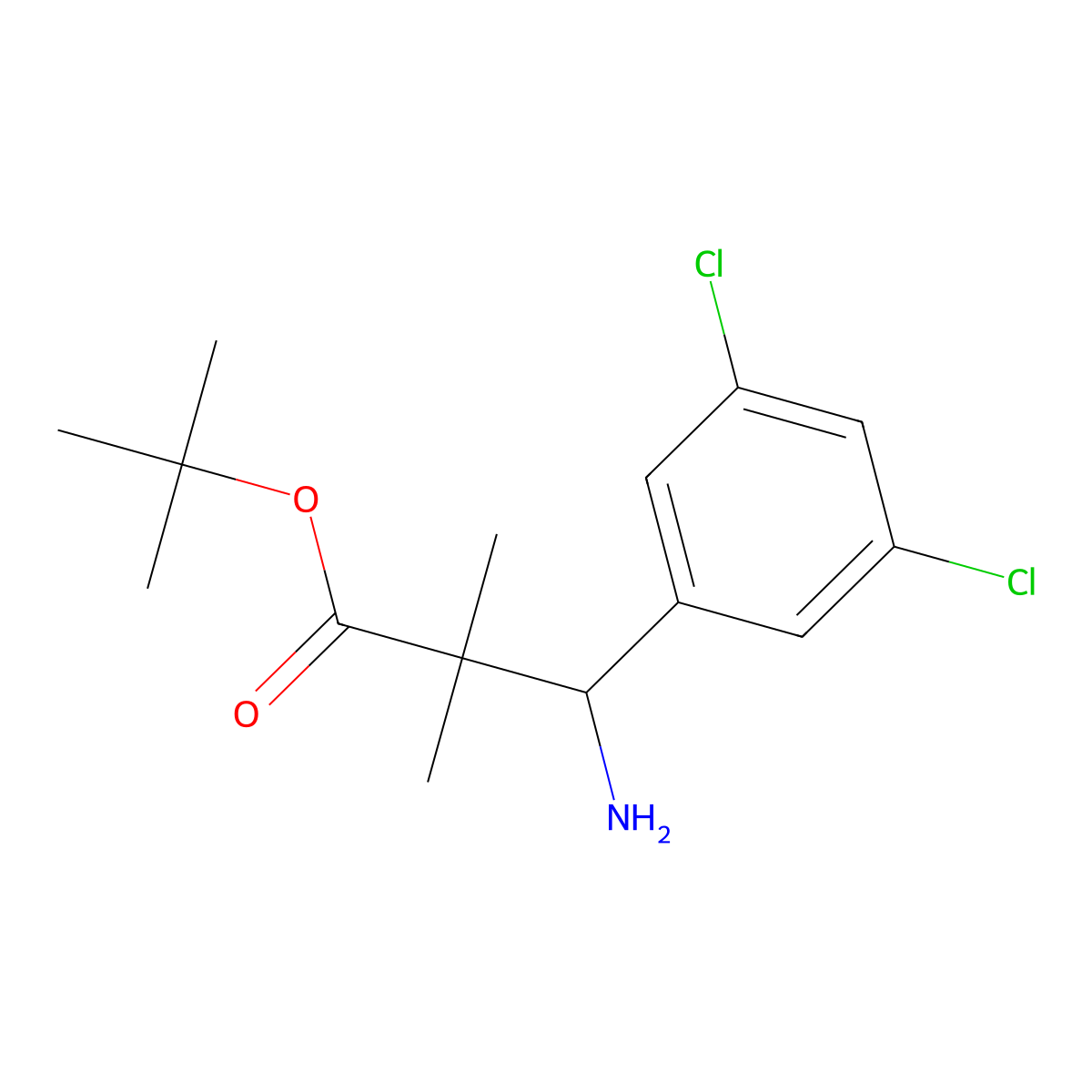 Tert-butyl 3-amino-3-(3,5-dichlorophenyl)-2,2-dimethylpropanoate molecular structure, CAS 2287342-95-2