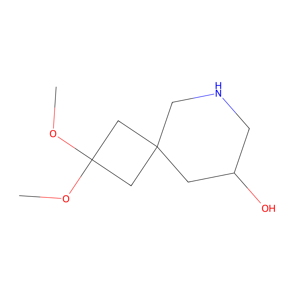 2,2-Dimethoxy-6-azaspiro(3.5)nonan-8-ol molecular structure, CAS 2287343-13-7