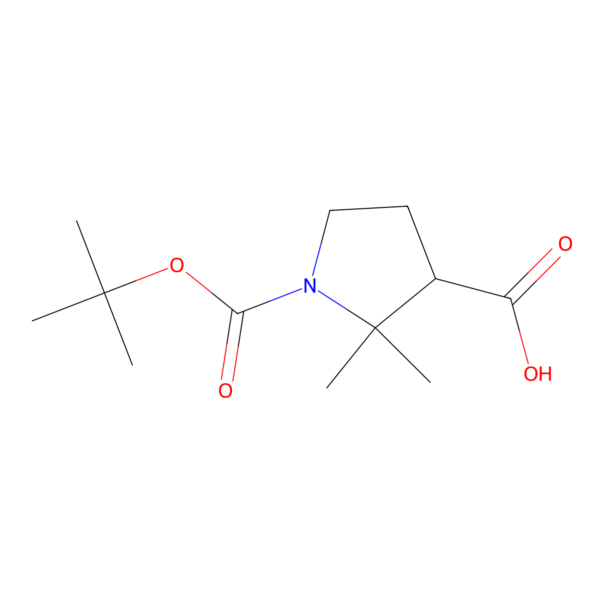 1-[(Tert-butoxy)carbonyl]-2,2-dimethylpyrrolidine-3-carboxylic acid molecular structure, CAS 2287343-33-1