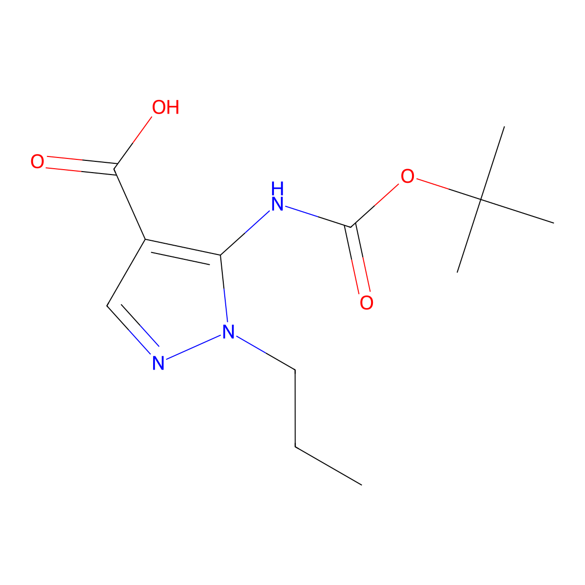 5-{[(tert-butoxy)carbonyl]amino}-1-propyl-1H-pyrazole-4-carboxylic acid molecular structure, CAS 2287343-67-1