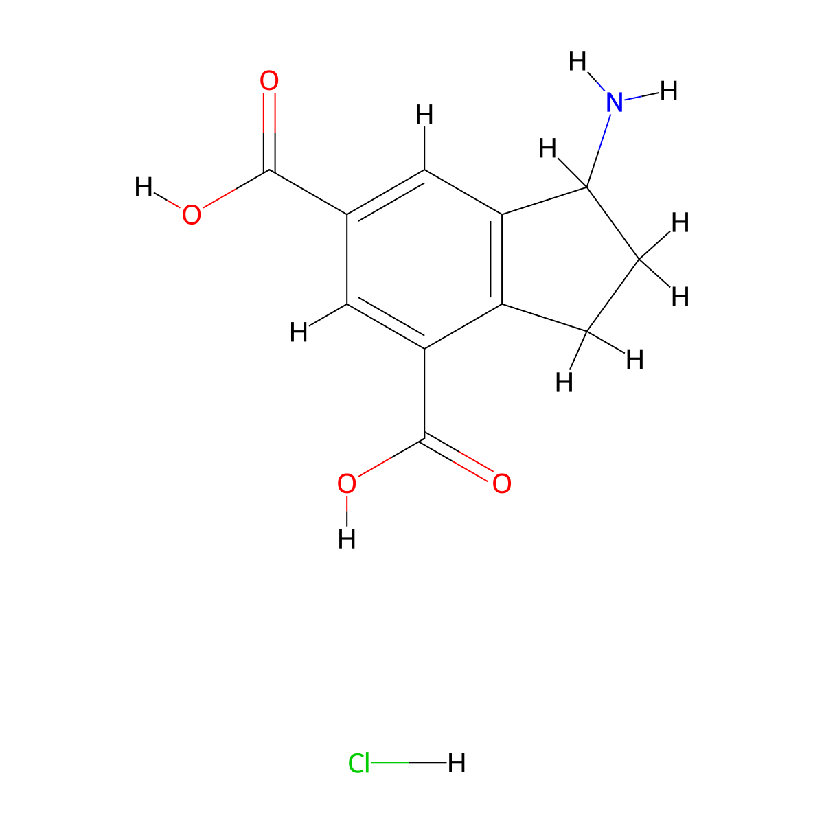 1-amino-2,3-dihydro-1H-indene-4,6-dicarboxylic acid hydrochloride molecular structure, CAS 2287343-97-7