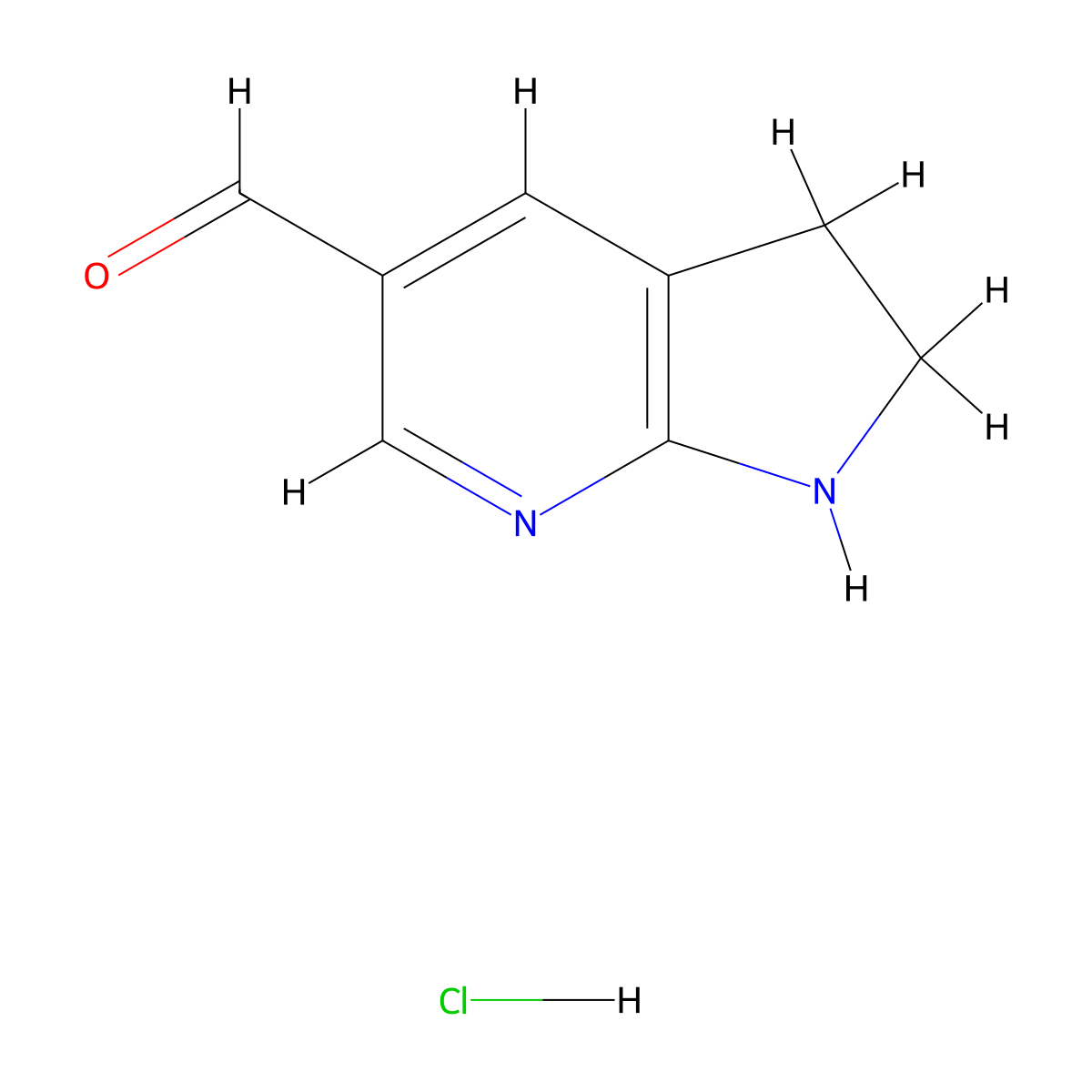 1H,2H,3H-pyrrolo(2,3-b)pyridine-5-carbaldehyde hydrochloride molecular structure, CAS 2287344-39-0