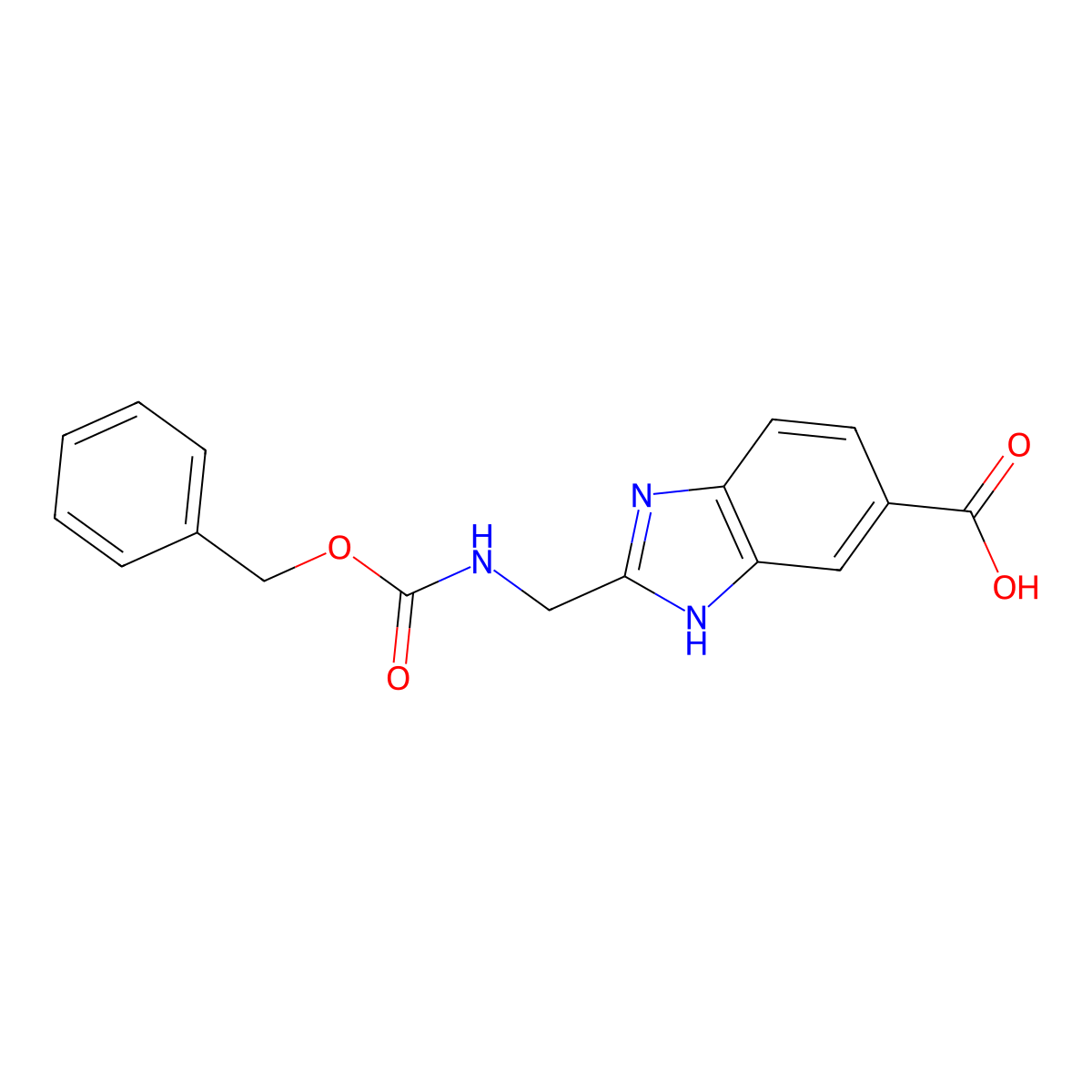 2-({[(benzyloxy)carbonyl]amino}methyl)-1H-1,3-benzodiazole-5-carboxylic acid molecular structure, CAS 2287344-47-0