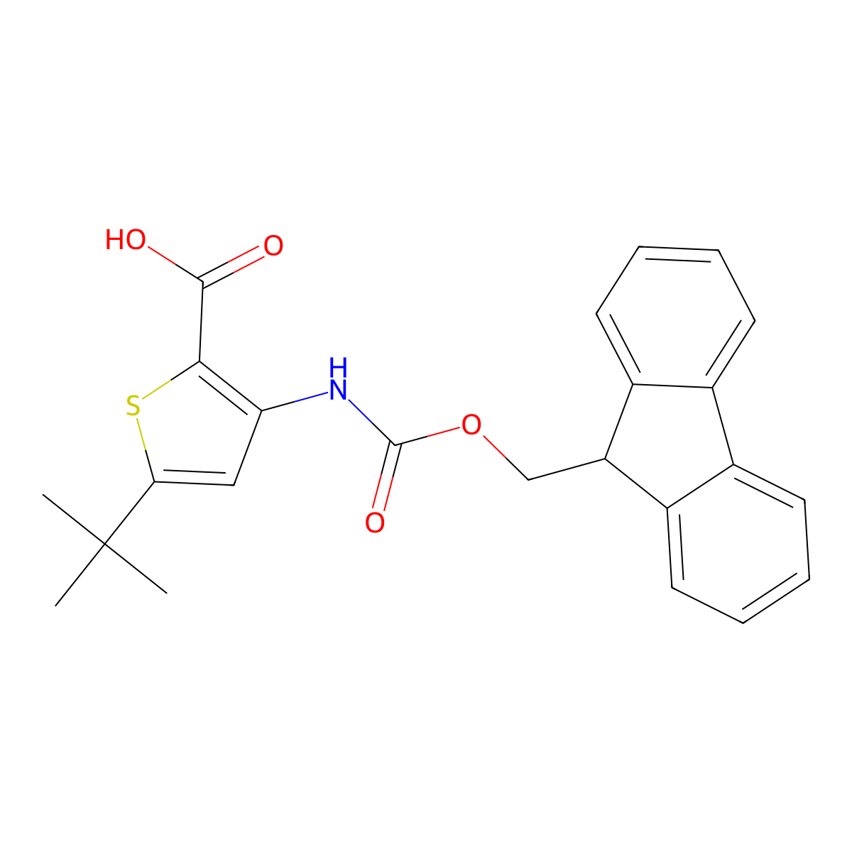 5-tert-butyl-3-({[(9H-fluoren-9-yl)methoxy]carbonyl}amino)thiophene-2-carboxylic acid molecular structure, CAS 2287344-64-1