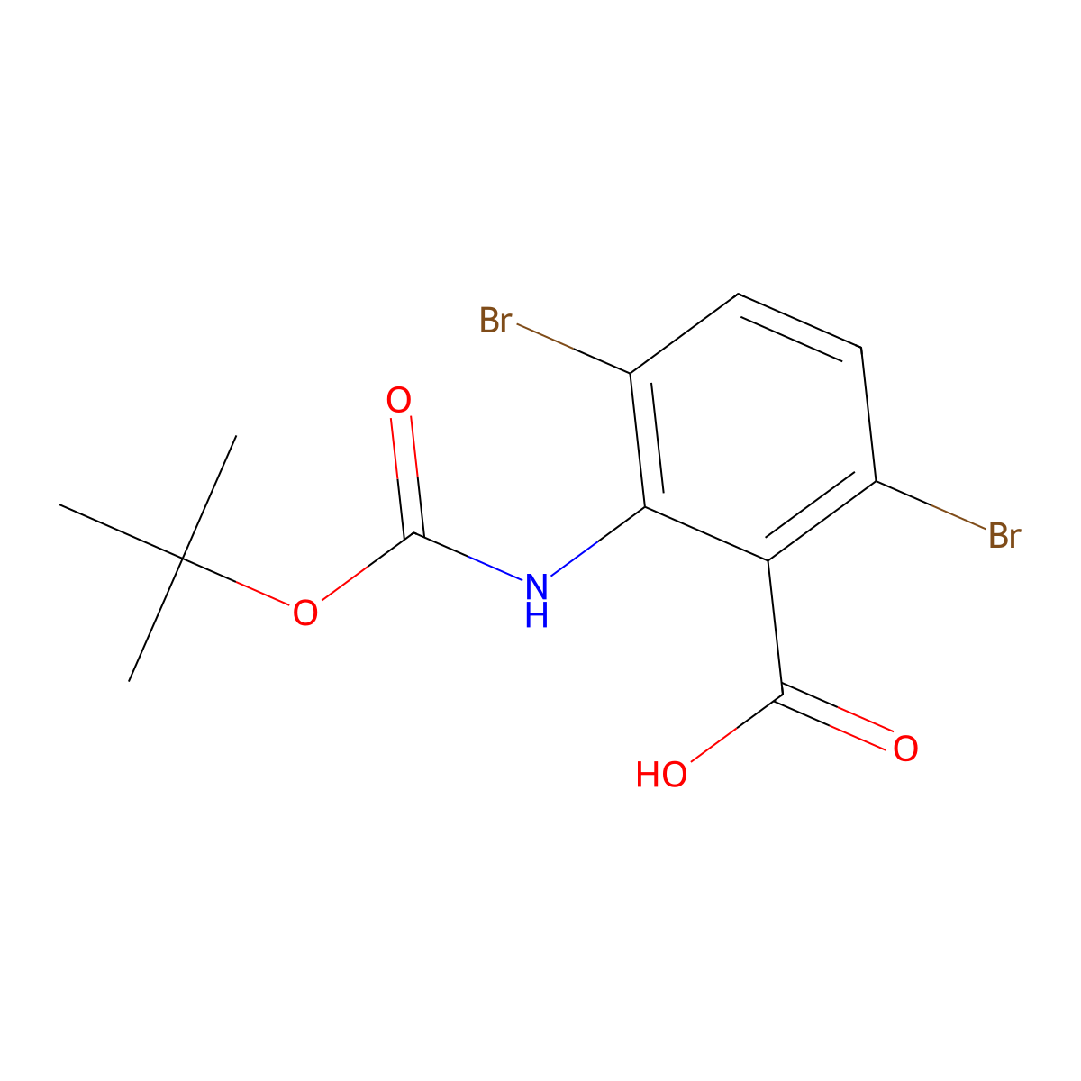 3,6-Dibromo-2-{[(tert-butoxy)carbonyl]amino}benzoic acid molecular structure, CAS 2287344-72-1