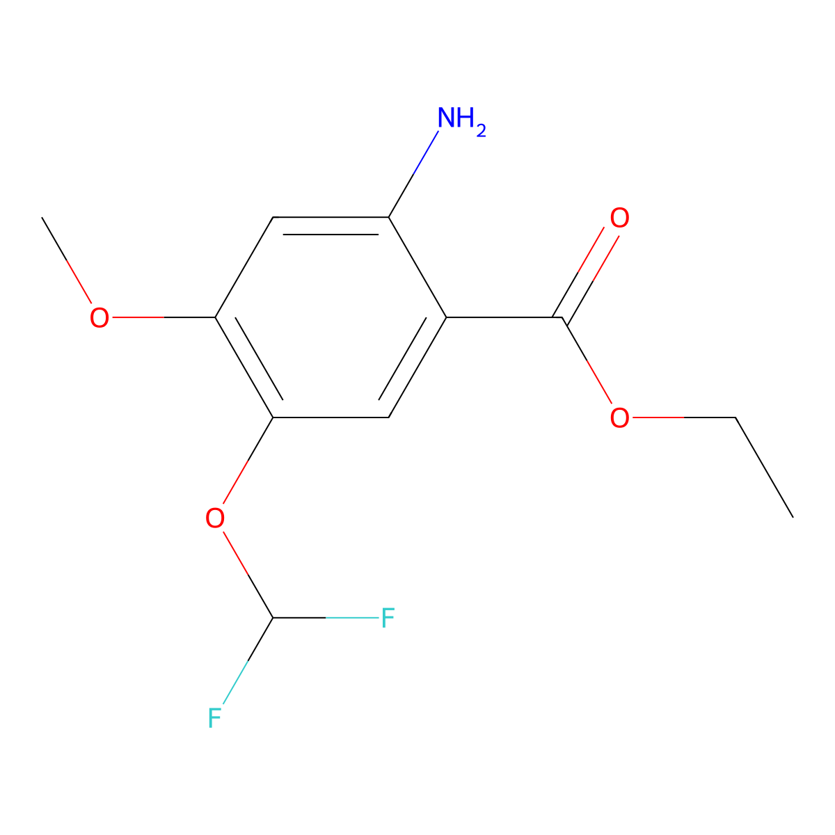 Ethyl 2-amino-5-(difluoromethoxy)-4-methoxybenzoate molecular structure, CAS 2287344-75-4