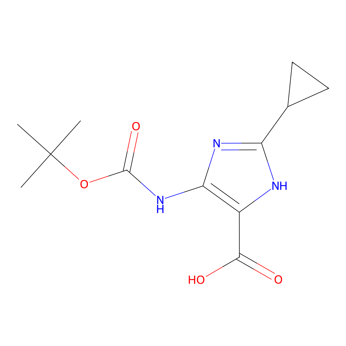 5-{[(tert-butoxy)carbonyl]amino}-2-cyclopropyl-1H-imidazole-4-carboxylic acid molecular structure, CAS 2287344-78-7