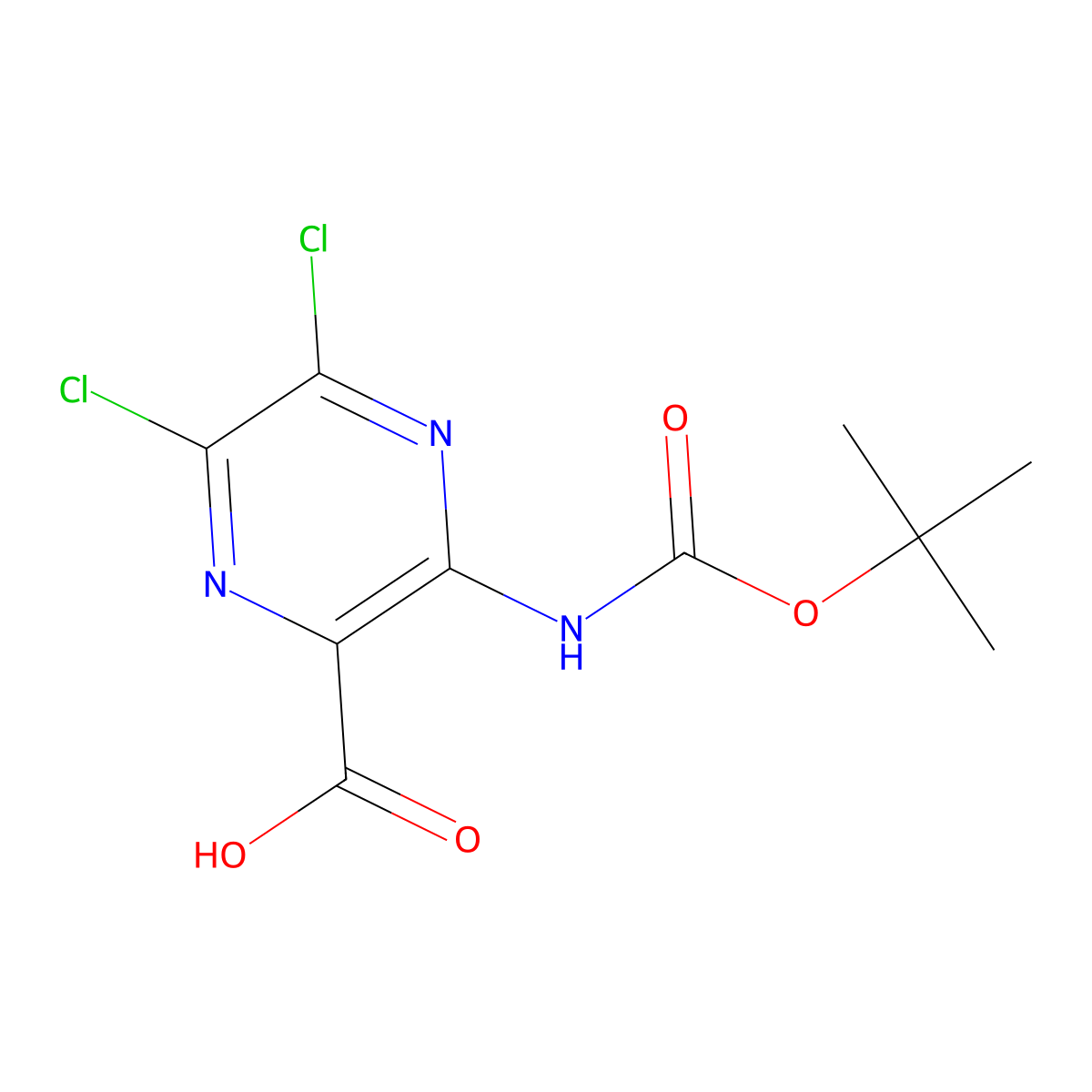 3-{[(Tert-butoxy)carbonyl]amino}-5,6-dichloropyrazine-2-carboxylic acid molecular structure, CAS 2287345-14-4