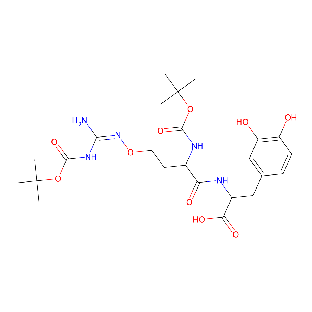 (S)-2-[(S)-2-(Boc-amino)-4-[(3-Boc-guanidino)oxy]butanamido]-3-(3,4-dihydroxyphenyl)propanoic Acid molecular structure, CAS 2287345-90-6