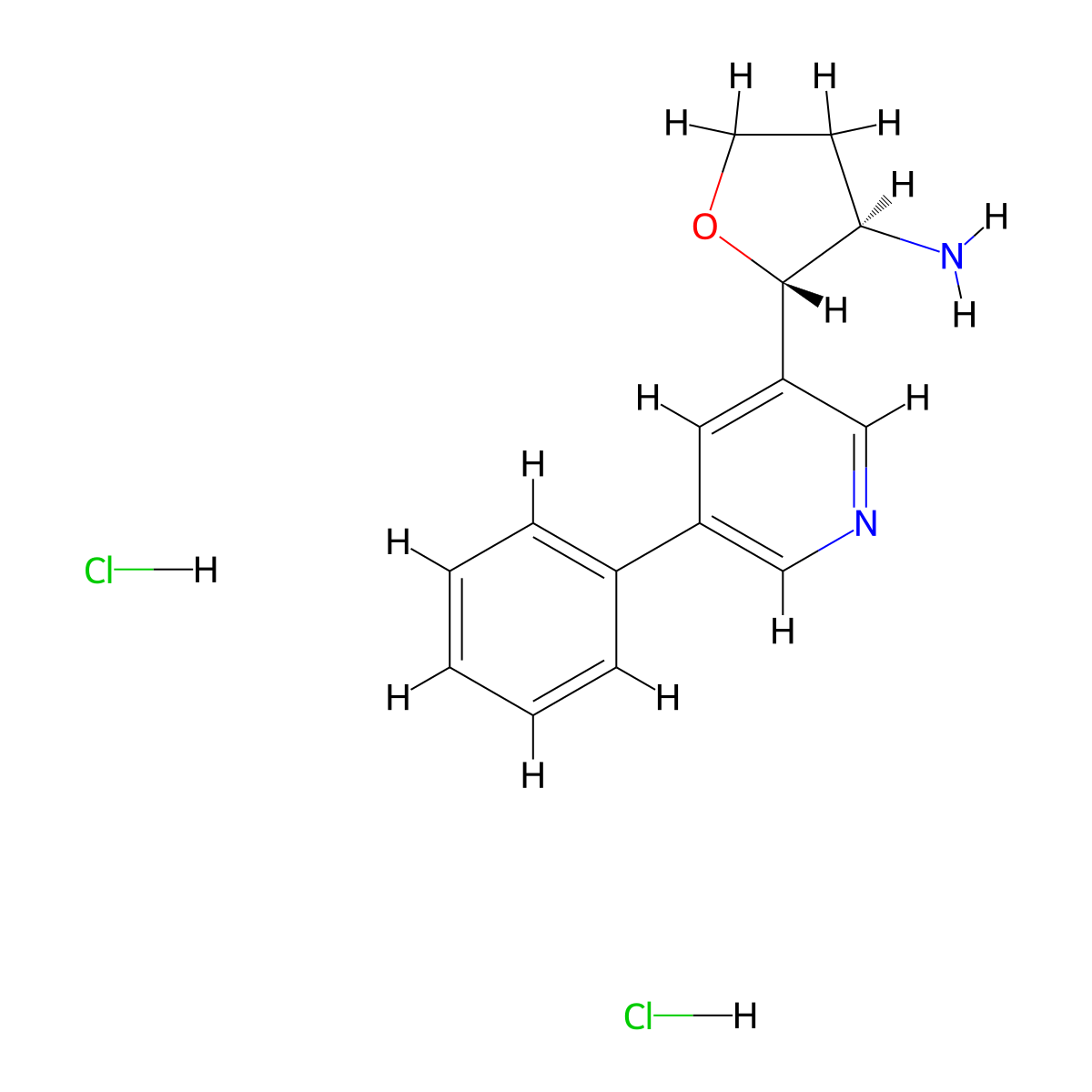 rac-(2R,3S)-2-(5-phenylpyridin-3-yl)oxolan-3-aminedihydrochloride,trans molecular structure, CAS 2287346-41-0
