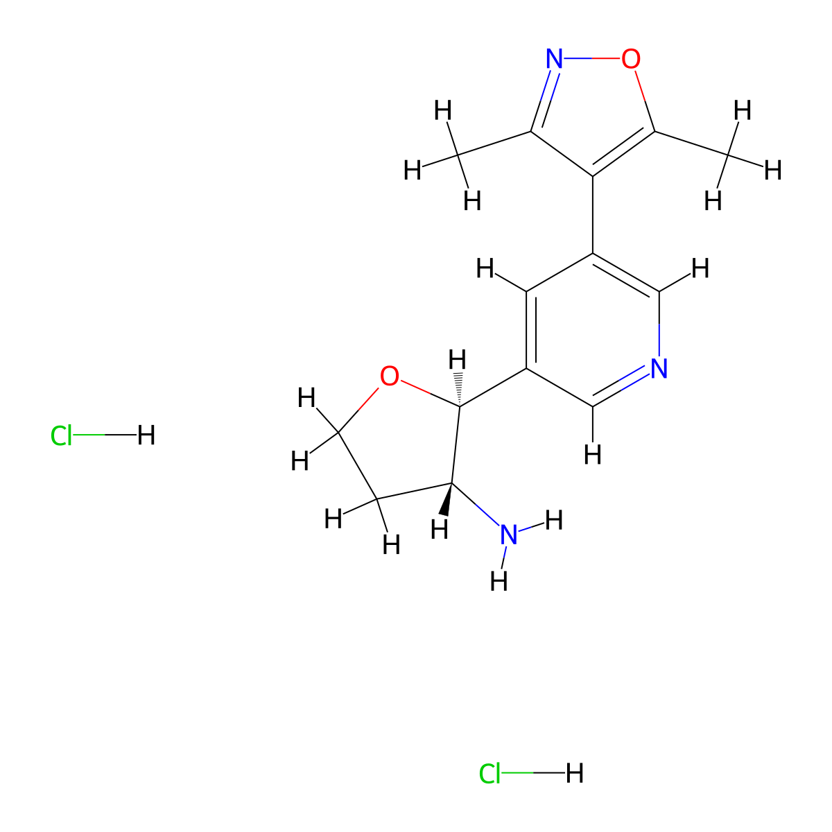 rac-(2R,3S)-2-[5-(dimethyl-1,2-oxazol-4-yl)pyridin-3-yl]oxolan-3-amine dihydrochloride, trans molecular structure, CAS 2287347-55-9