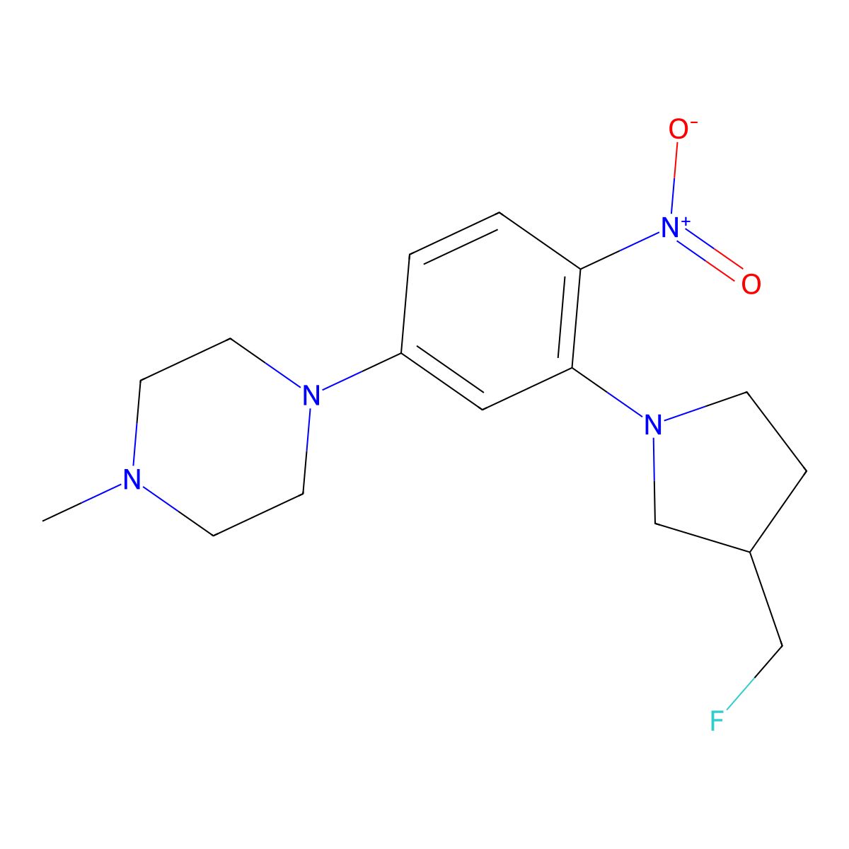 (S)-1-(3-(3-(fluoromethyl)pyrrolidin-1-yl)-4-nitrophenyl)-4-methylpiperazine molecular structure, CAS 2287347-77-5