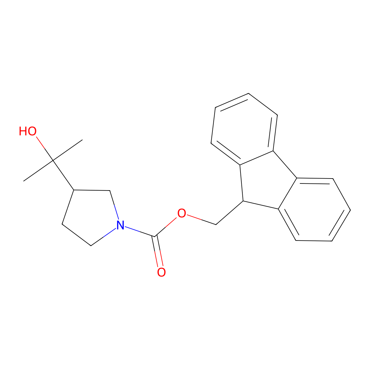 (9H-fluoren-9-yl)methyl 3-(2-hydroxypropan-2-yl)pyrrolidine-1-carboxylate molecular structure, CAS 2287392-65-6