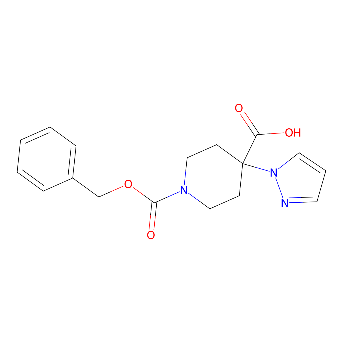 1-[(benzyloxy)carbonyl]-4-(1H-pyrazol-1-yl)piperidine-4-carboxylic acid molecular structure, CAS 2287552-45-6