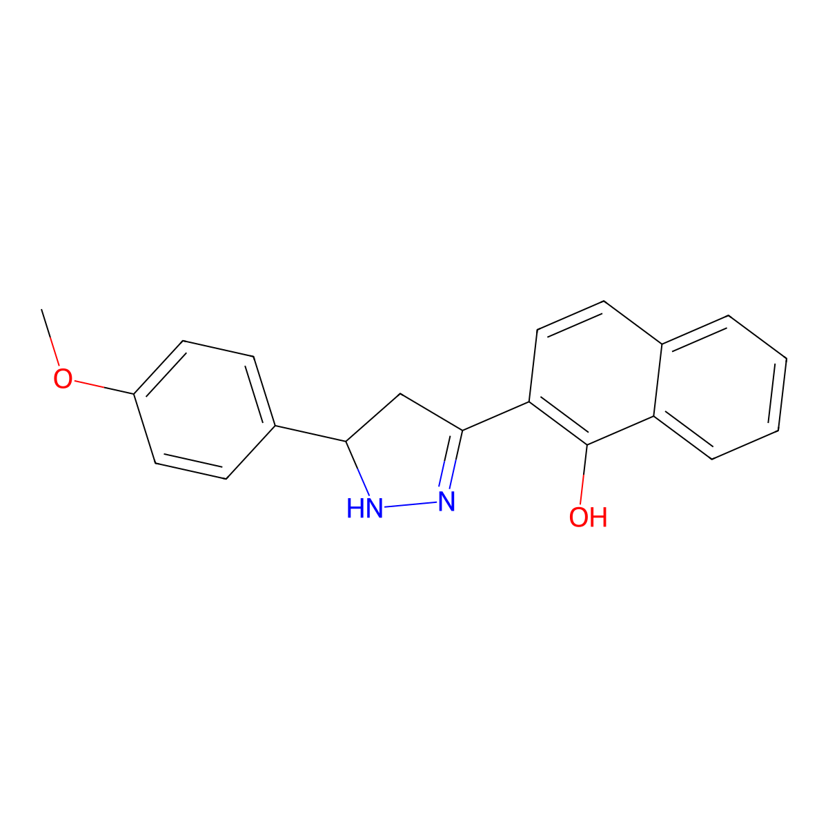 2-(5-(4-methoxyphenyl)-4,5-dihydro-1H-pyrazol-3-yl)naphthalen-1-ol molecular structure, CAS 22876-96-6
