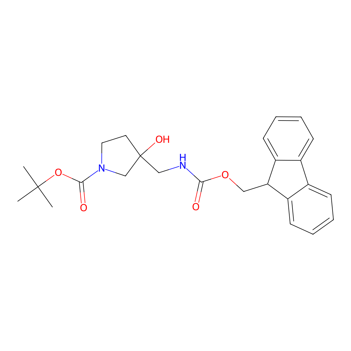 tert-butyl 3-[({[(9H-fluoren-9-yl)methoxy]carbonyl}amino)methyl]-3-hydroxypyrrolidine-1-carboxylate molecular structure, CAS 2287620-69-1