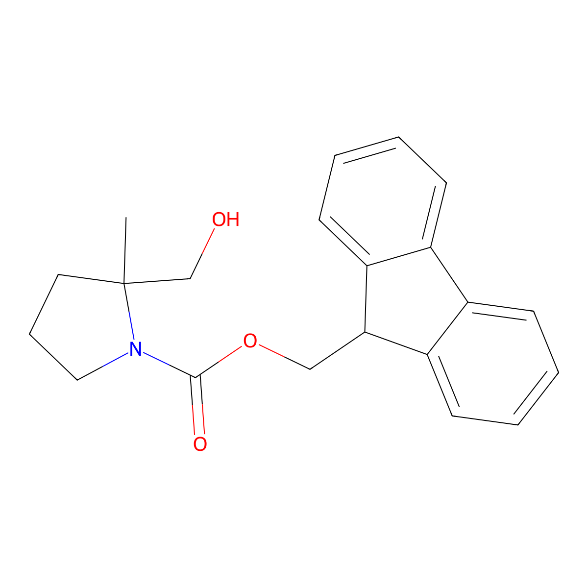 (9H-fluoren-9-yl)methyl 2-(hydroxymethyl)-2-methylpyrrolidine-1-carboxylate molecular structure, CAS 2287959-46-8