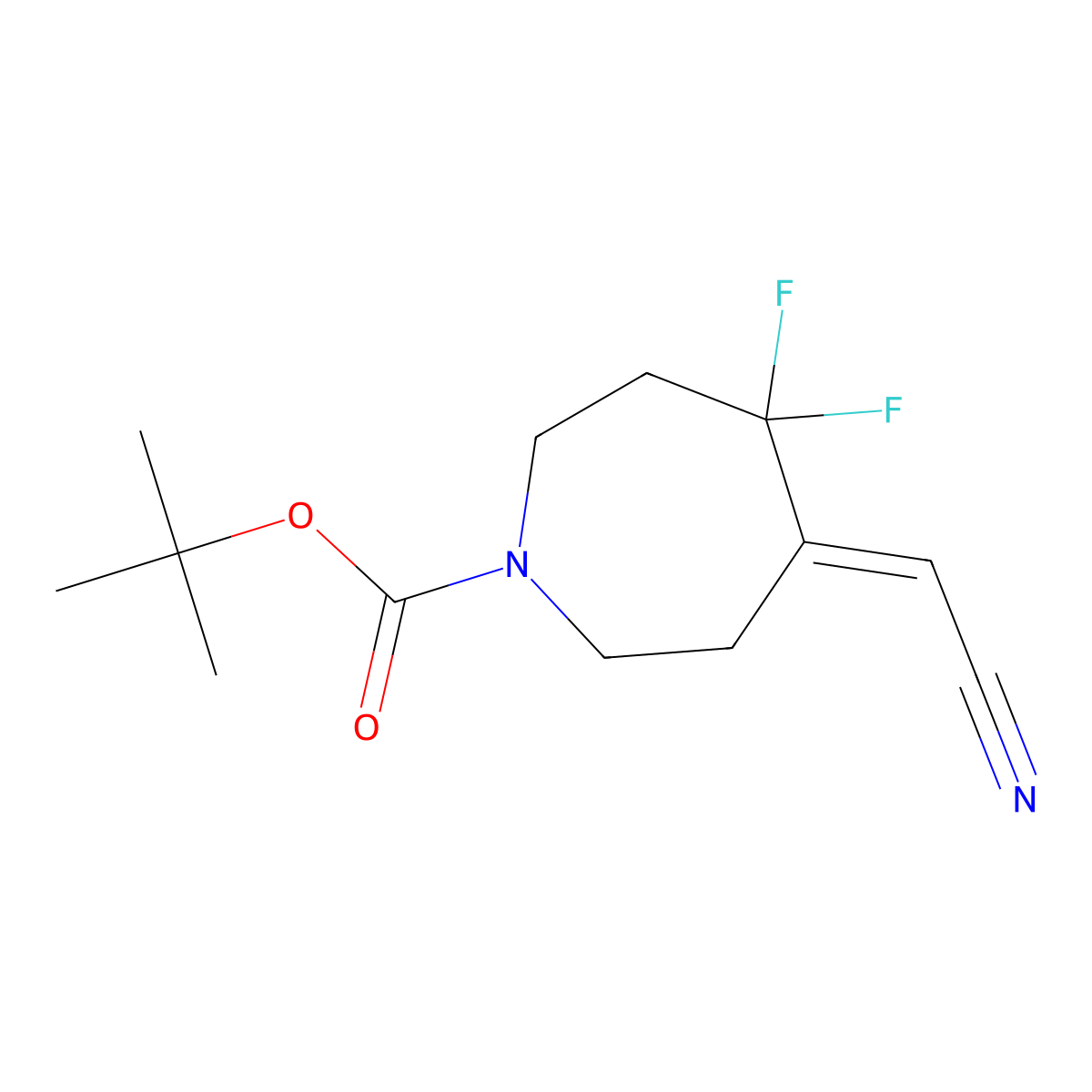 Tert-butyl (5E)-5-(cyanomethylidene)-4,4-difluoroazepane-1-carboxylate molecular structure, CAS 2288032-88-0