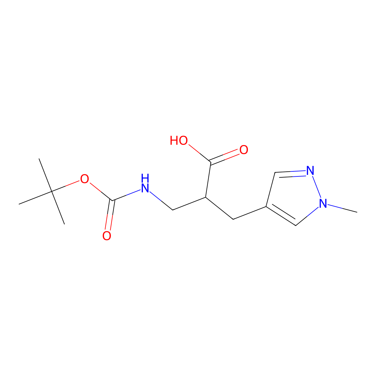 3-{[(tert-butoxy)carbonyl]amino}-2-[(1-methyl-1H-pyrazol-4-yl)methyl]propanoic acid molecular structure, CAS 2288072-65-9