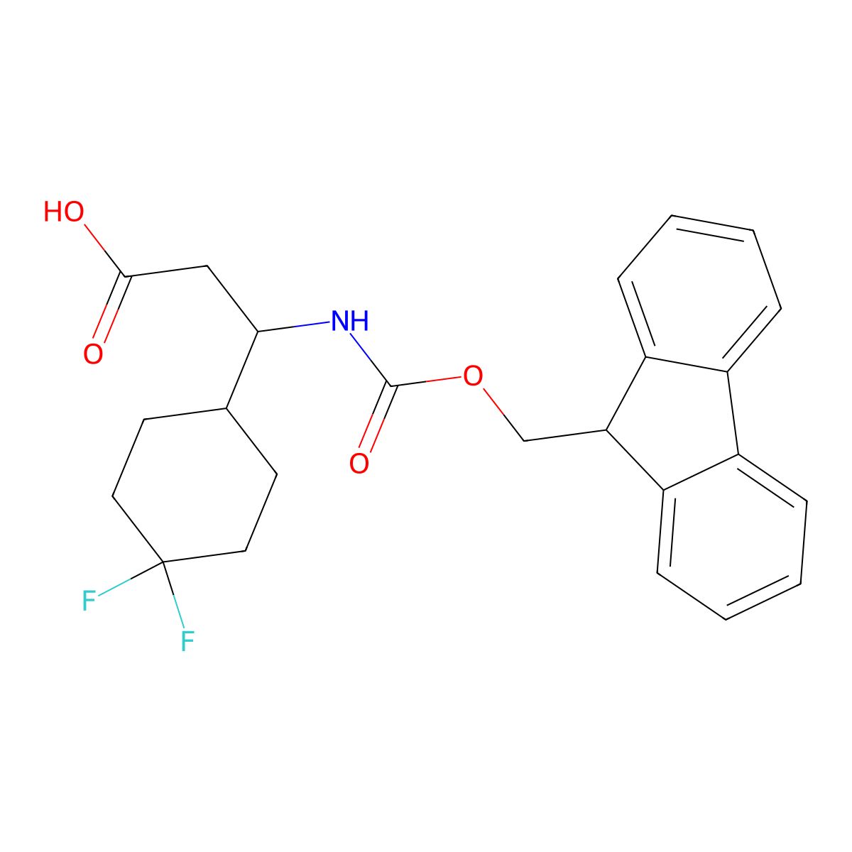 3-(4,4-difluorocyclohexyl)-3-({[(9H-fluoren-9-yl)methoxy]carbonyl}amino)propanoic acid molecular structure, CAS 2288073-66-3