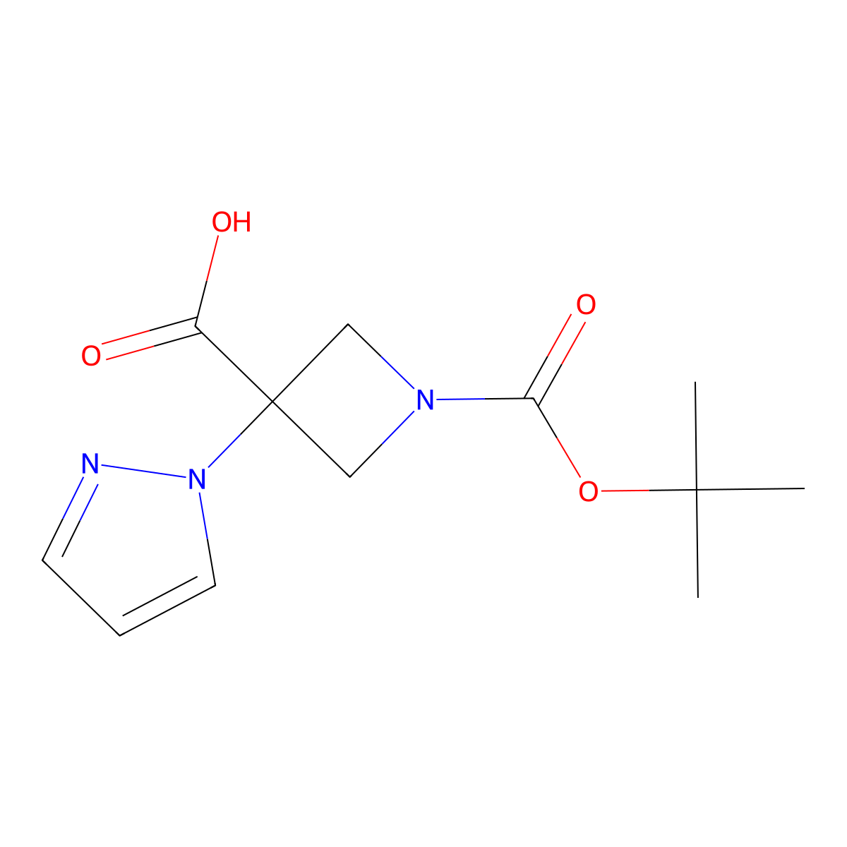 1-[(tert-butoxy)carbonyl]-3-(1H-pyrazol-1-yl)azetidine-3-carboxylicacid molecular structure, CAS 2288309-68-0