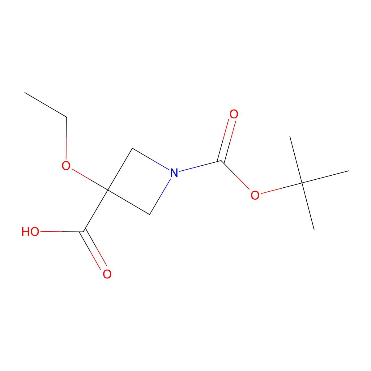 1-[(Tert-butoxy)carbonyl]-3-ethoxyazetidine-3-carboxylic acid molecular structure, CAS 2288591-33-1