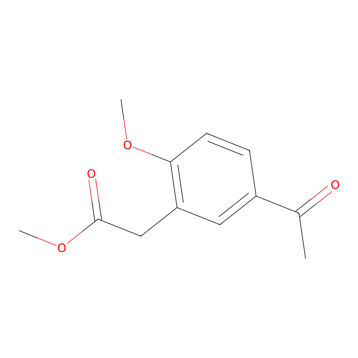 Methyl 2-(5-acetyl-2-methoxyphenyl)acetate molecular structure, CAS 2288708-93-8