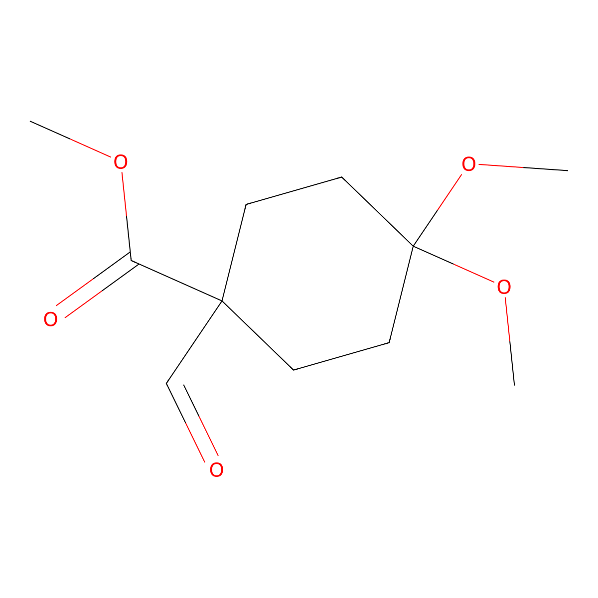 MEthyl 1-formyl-4,4-dimethoxycyclohexane-1-carboxylate molecular structure, CAS 2288709-13-5