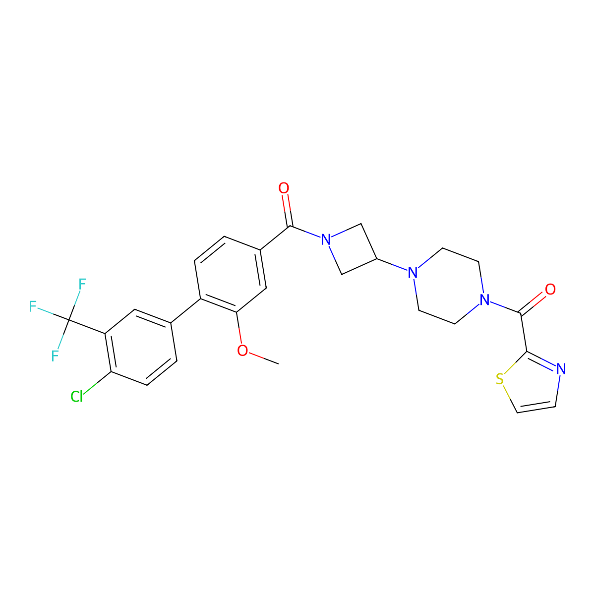 (4-(1-(4'-Chloro-2-methoxy-3'-(trifluoromethyl)-[1,1'-biphenyl]-4-carbonyl)azetidin-3-yl)piperazin-1-yl)(thiazol-2-yl)methanone molecular structure, CAS 2288709-23-7