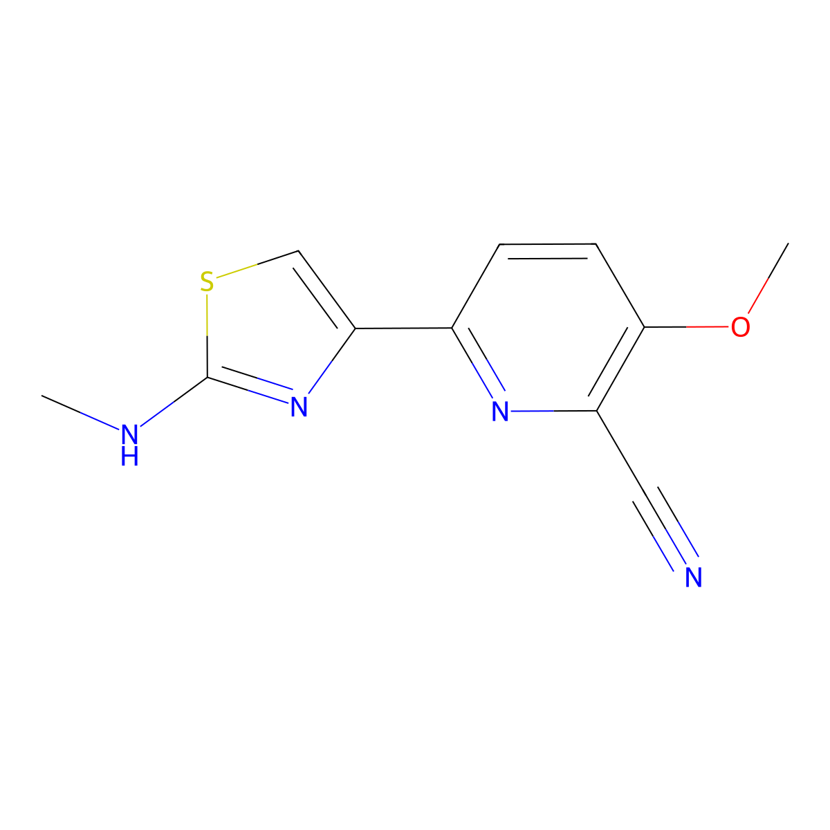 3-Methoxy-6-(2-(methylamino)thiazol-4-yl)picolinonitrile molecular structure, CAS 2288709-34-0