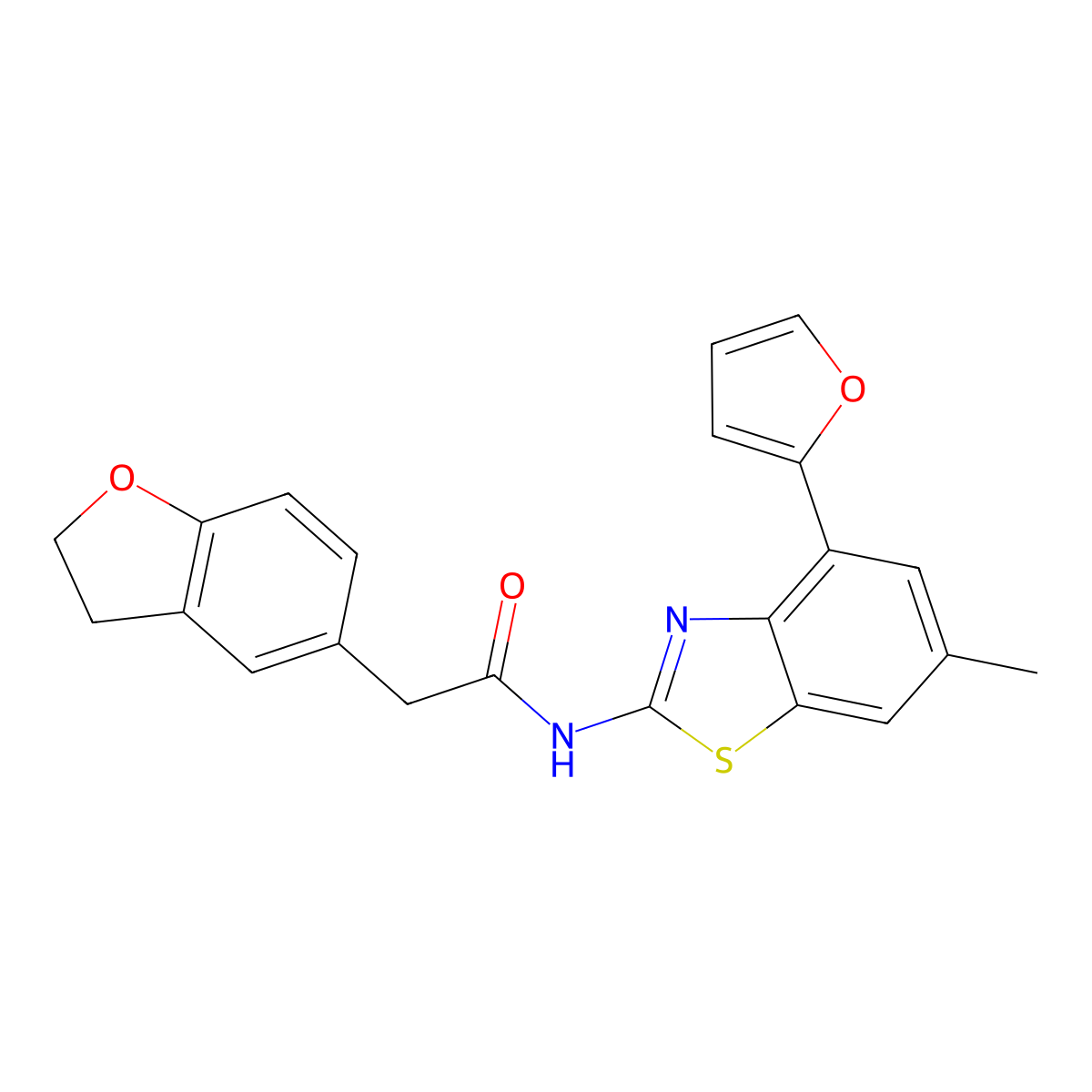 2-(2,3-Dihydrobenzofuran-5-yl)-N-(4-(furan-2-yl)-6-methylbenzo[d]thiazol-2-yl)acetamide molecular structure, CAS 2288709-60-2