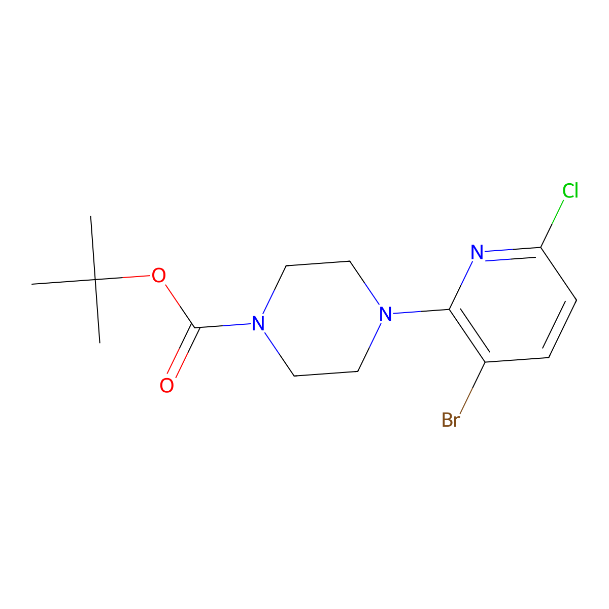 Tert-butyl 4-(3-bromo-6-chloropyridin-2-yl)piperazine-1-carboxylate molecular structure, CAS 2288709-89-5
