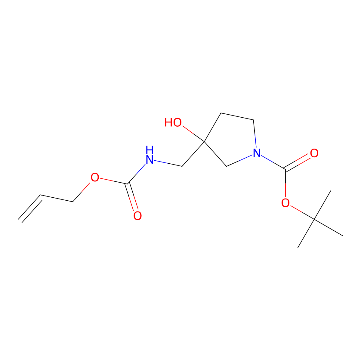 Tert-butyl 3-hydroxy-3-({[(prop-2-en-1-yloxy)carbonyl]amino}methyl)pyrrolidine-1-carboxylate molecular structure, CAS 2288887-55-6