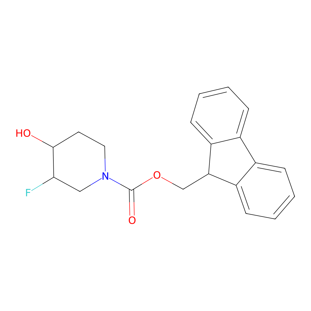 (9H-fluoren-9-yl)methyl 3-fluoro-4-hydroxypiperidine-1-carboxylate molecular structure, CAS 2288942-06-1