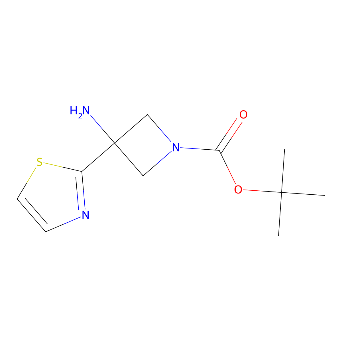 Tert-butyl 3-amino-3-(1,3-thiazol-2-yl)azetidine-1-carboxylate molecular structure, CAS 2288972-39-2
