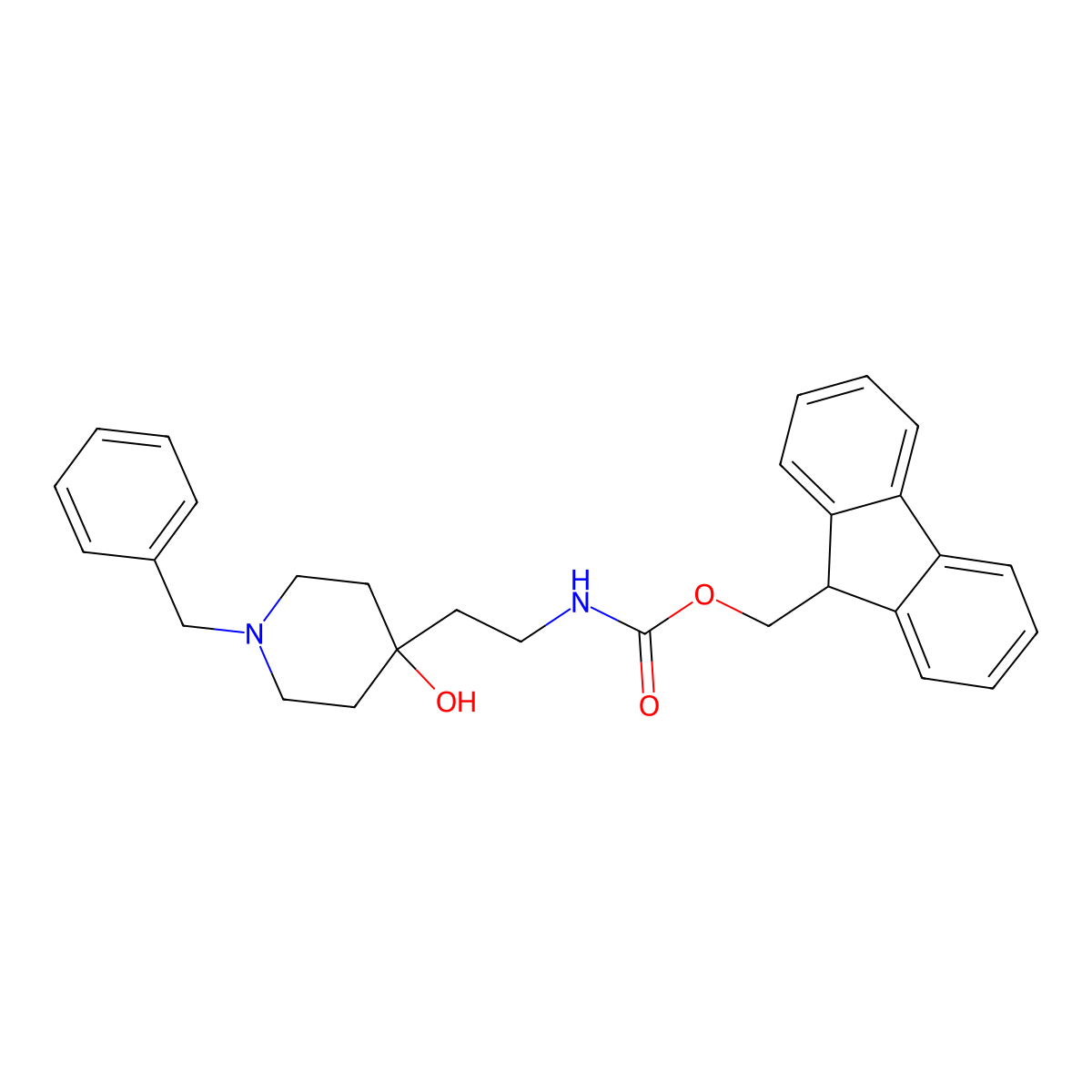 (9H-fluoren-9-yl)methyl N-[2-(1-benzyl-4-hydroxypiperidin-4-yl)ethyl]carbamate molecular structure, CAS 2289108-28-5