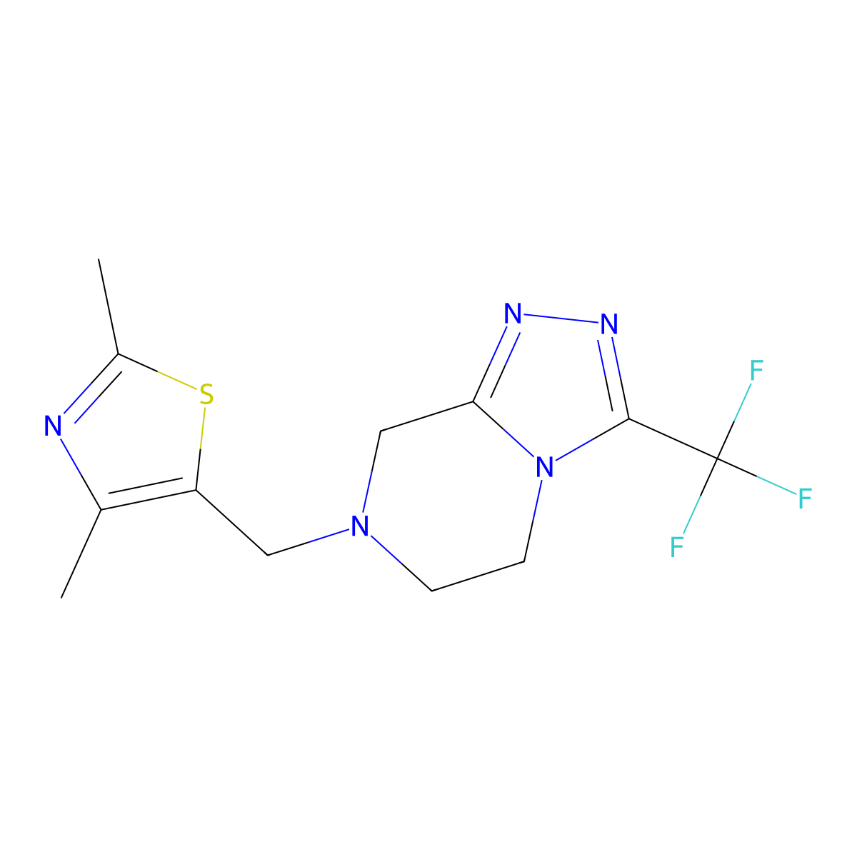 2,4-dimethyl-5-{[3-(trifluoromethyl)-5H,6H,7H,8H-[1,2,4]triazolo[4,3-a]pyrazin-7-yl]methyl}-1,3-thiazole molecular structure, CAS 2289675-26-7