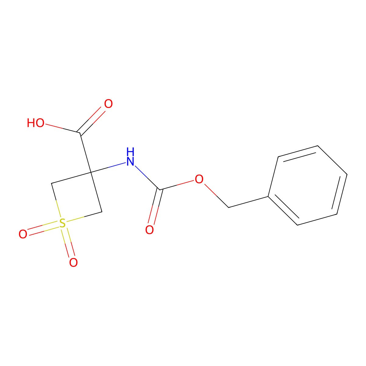 3-{[(Benzyloxy)carbonyl]amino}-1,1-dioxo-1lambda6-thietane-3-carboxylic acid molecular structure, CAS 2289838-36-2