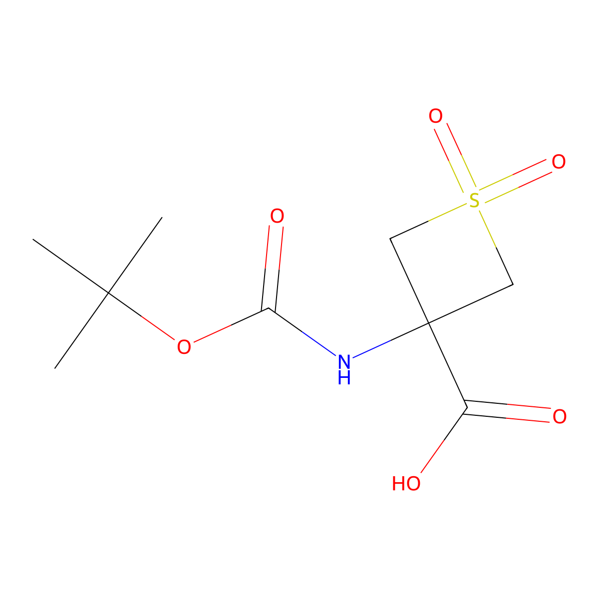 3-(((Tert-butoxy)carbonyl)amino)-1,1-dioxo-1lambda6-thietane-3-carboxylic acid molecular structure, CAS 2289845-01-6
