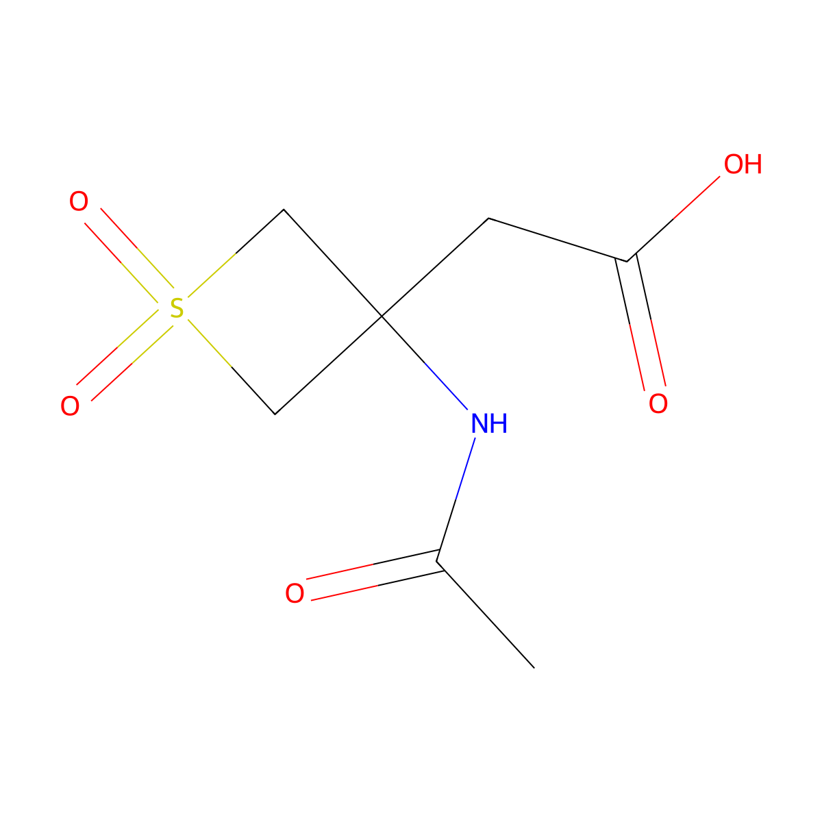 2-(3-Acetamido-1,1-dioxo-1lambda6-thietan-3-yl)acetic acid molecular structure, CAS 2289864-35-1