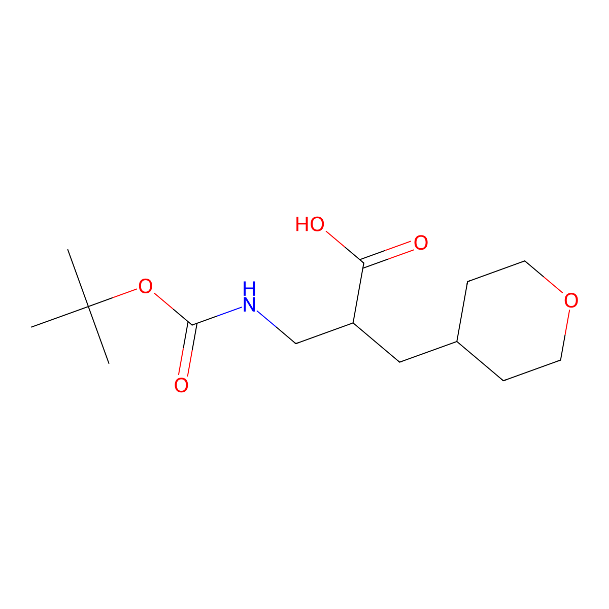 2-[[(2-Methylpropan-2-yl)oxycarbonylamino]methyl]-3-(oxan-4-yl)propanoic acid molecular structure, CAS 2289940-71-0