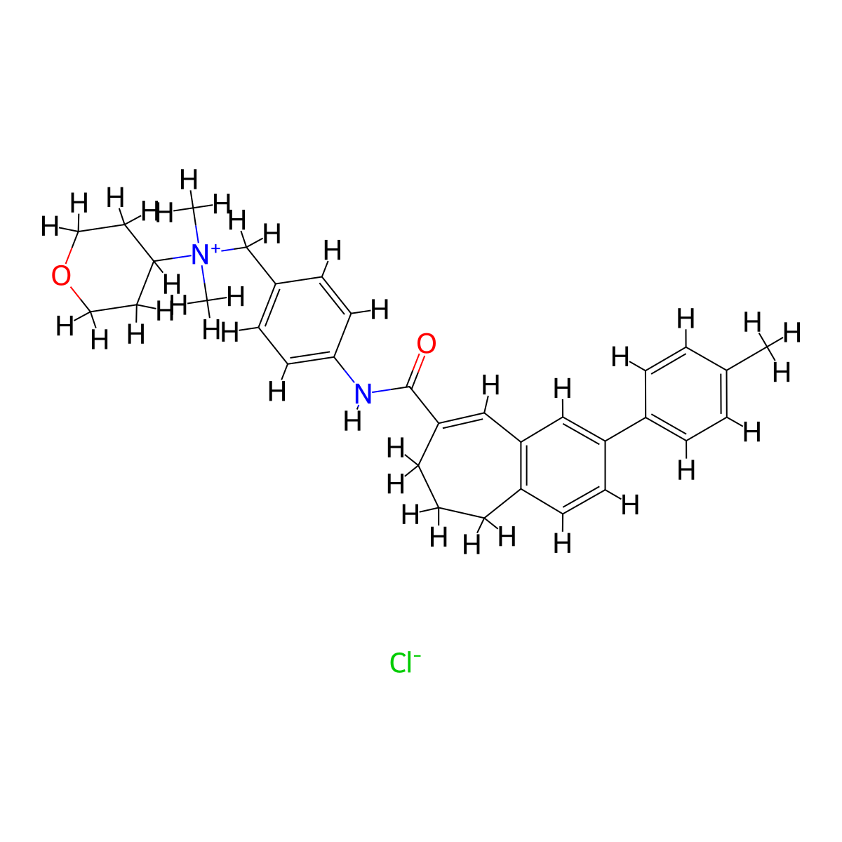 N,N-dimethyl-N-(4-(((2-(4-methylphenyl)-6,7-dihydro-5H-benzocyclohepten-8-yl)carbonyl)amino)benzyl)tetrahydro-2H-pyran-4-aminium chloride molecular structure, CAS 229005-80-5
