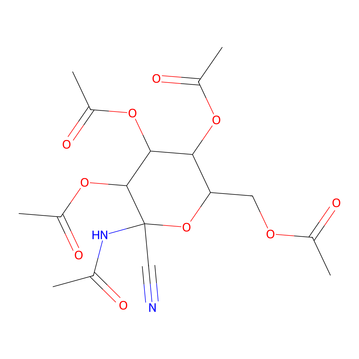 1-Acetamido-2,3,4,6-tetra-O-acetyl-1-deoxy-b-D-galactopyranosyl cyanide molecular structure, CAS 229015-12-7