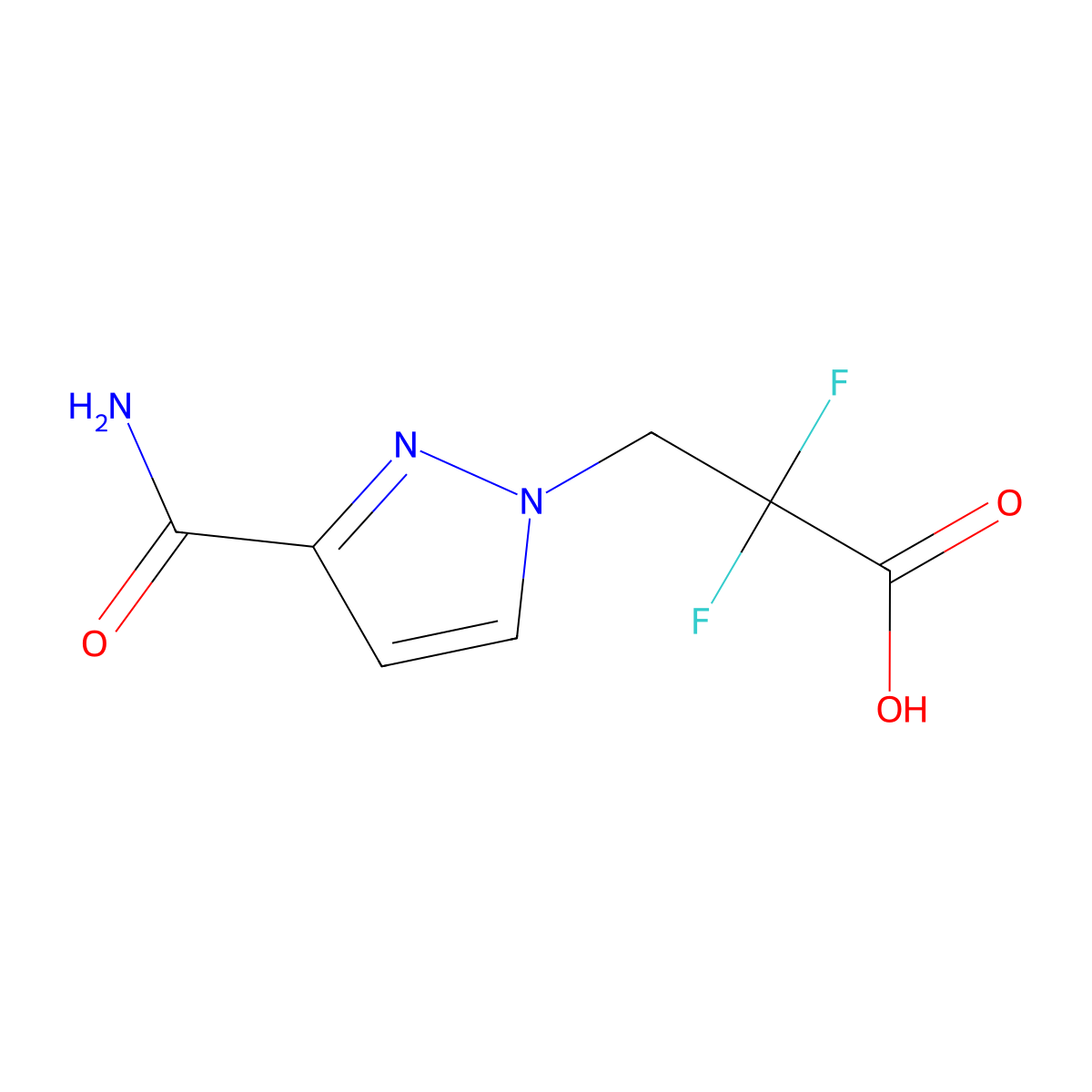 3-(3-Carbamoyl-1H-pyrazol-1-YL)-2,2-difluoropropanoic acid molecular structure, CAS 2290166-51-5