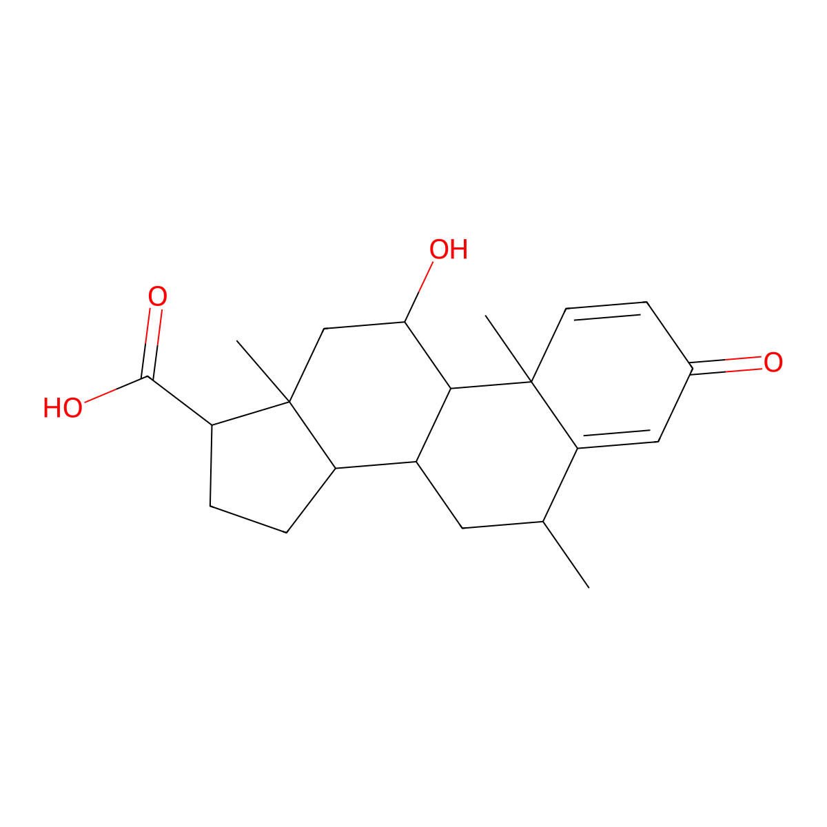 11beta-Hydroxy-6alpha-methyl-3-oxoandrosta-1,4-diene-17beta-carboxylic acid molecular structure, CAS 229019-44-7