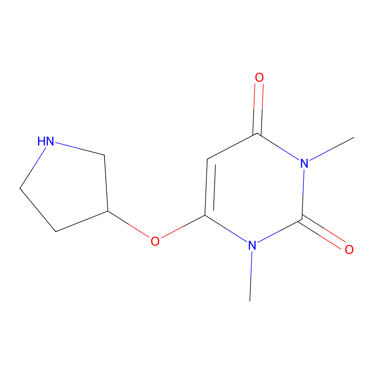 1,3-Dimethyl-6-(pyrrolidin-3-yloxy)-1,2,3,4-tetrahydropyrimidine-2,4-dione molecular structure, CAS 2290256-37-8